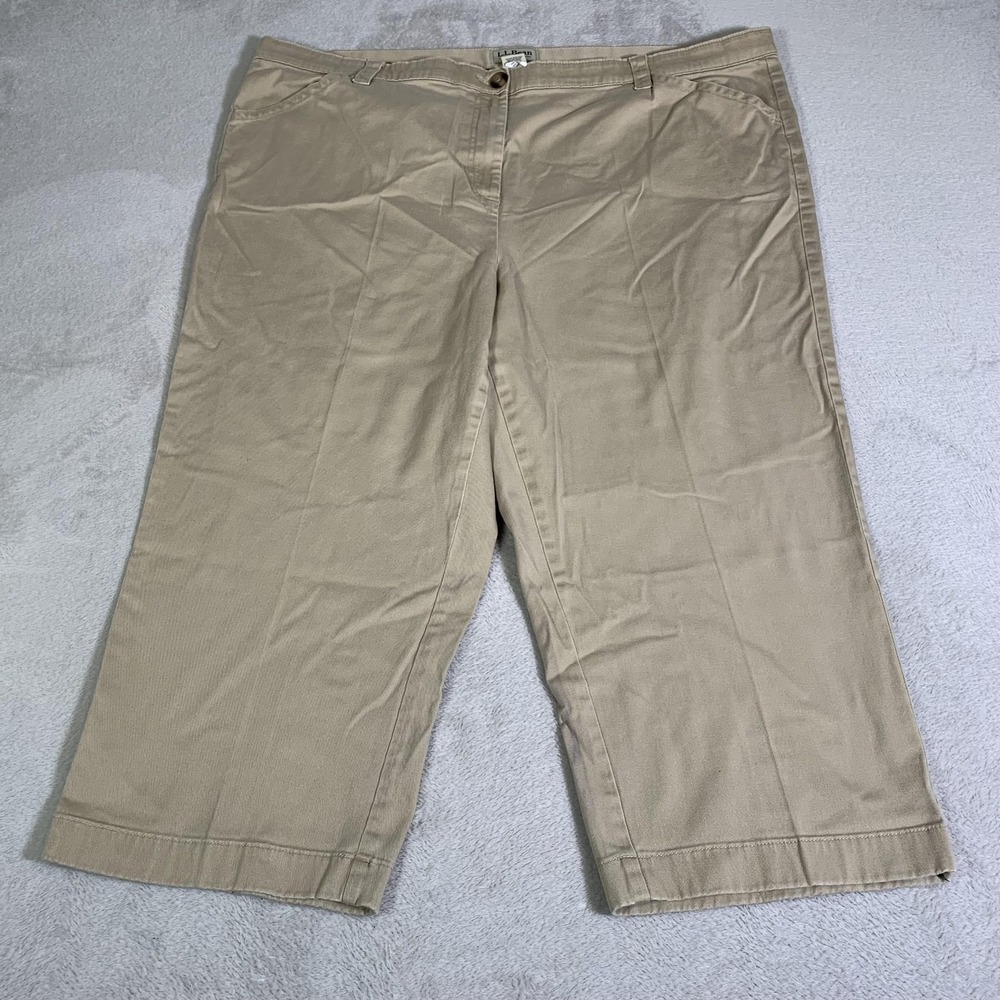 L.L. Bean Capri Pants Womens 24W Beige Classic Fit‎ Straight Stretch Twill Crop